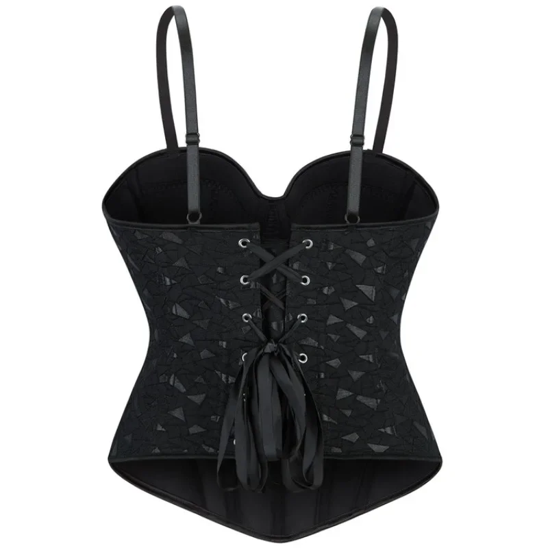 مشد بوستير برباط أسود على الطراز الفيكتوري للنساء، ملابس داخلية لتنحيف الجسم، ملابس داخلية للتخسيس فوق الصدر