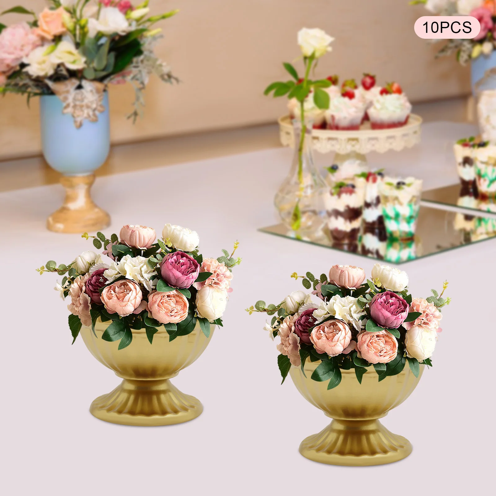 

10 Pcs 6.7cm/2.6in Mini Gold Flower Arrangement Pots for Centerpiece Table Decorations Metal Vase Decor for Home Wedding Party