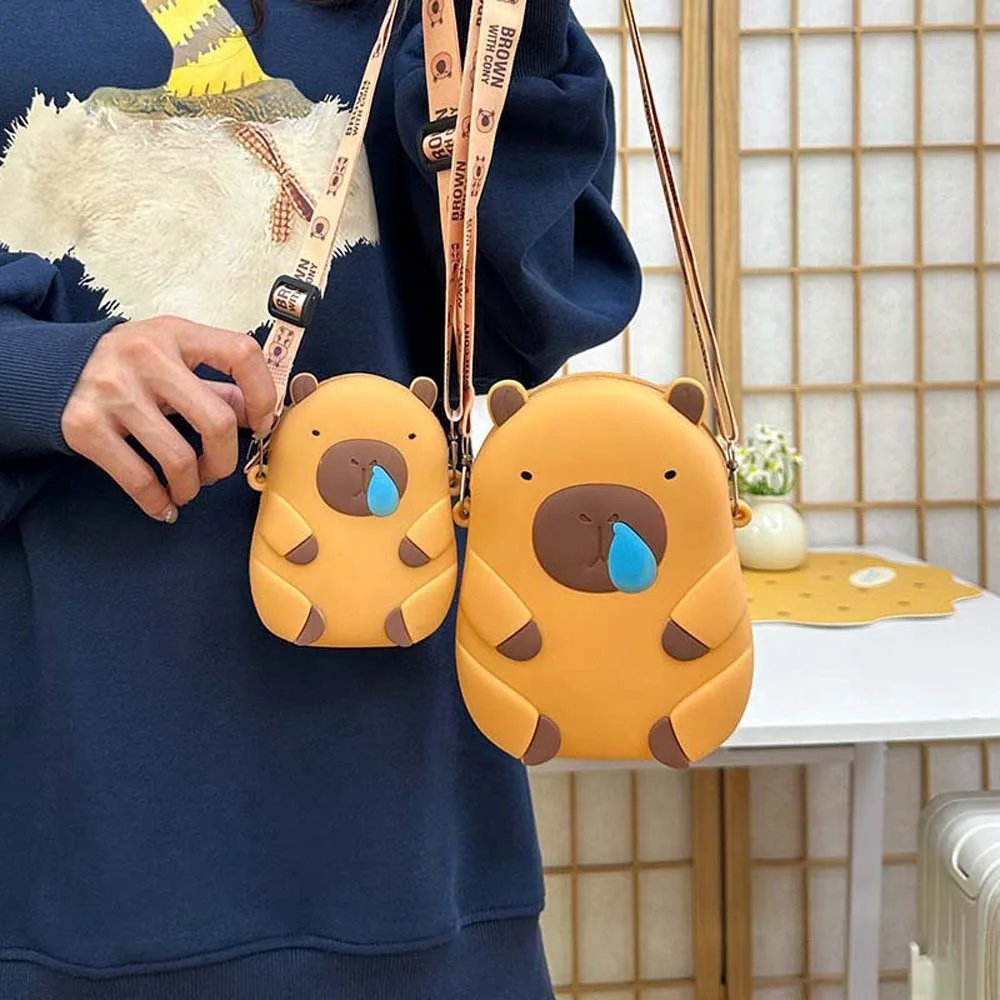 2 Size Kawaii Capybara Shoulder Bag Adjustable Straps Waterproof Silicone Doll Bag Portable Cartoon Children Small Purse School