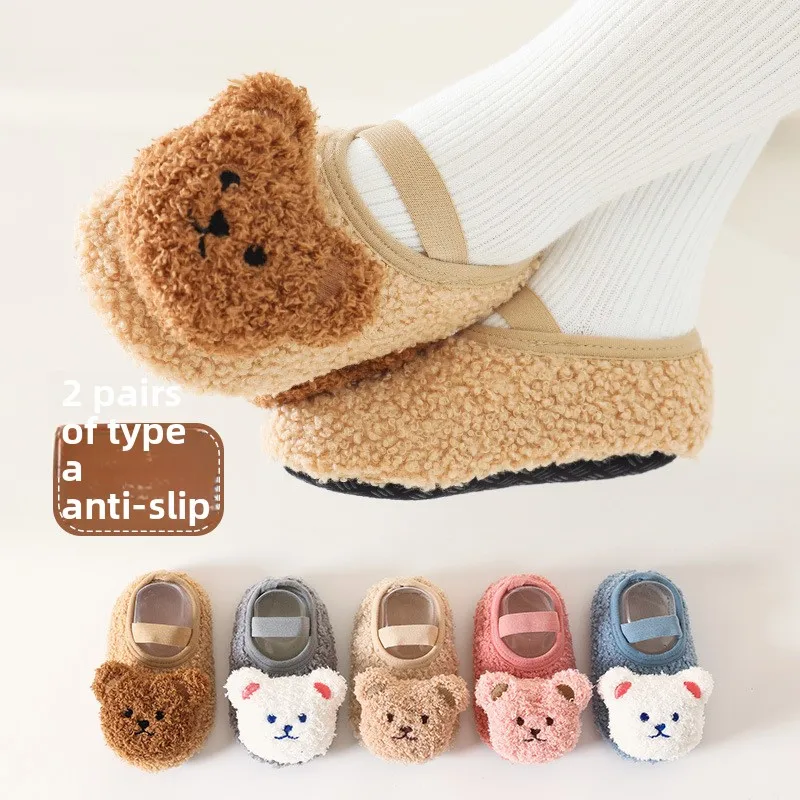 Calzini da pavimento Scarpe da bambino Autunno e inverno Pile per bambini Addensato antiscivolo Suola morbida Bambino Casa Puro cotone Neonato Carino