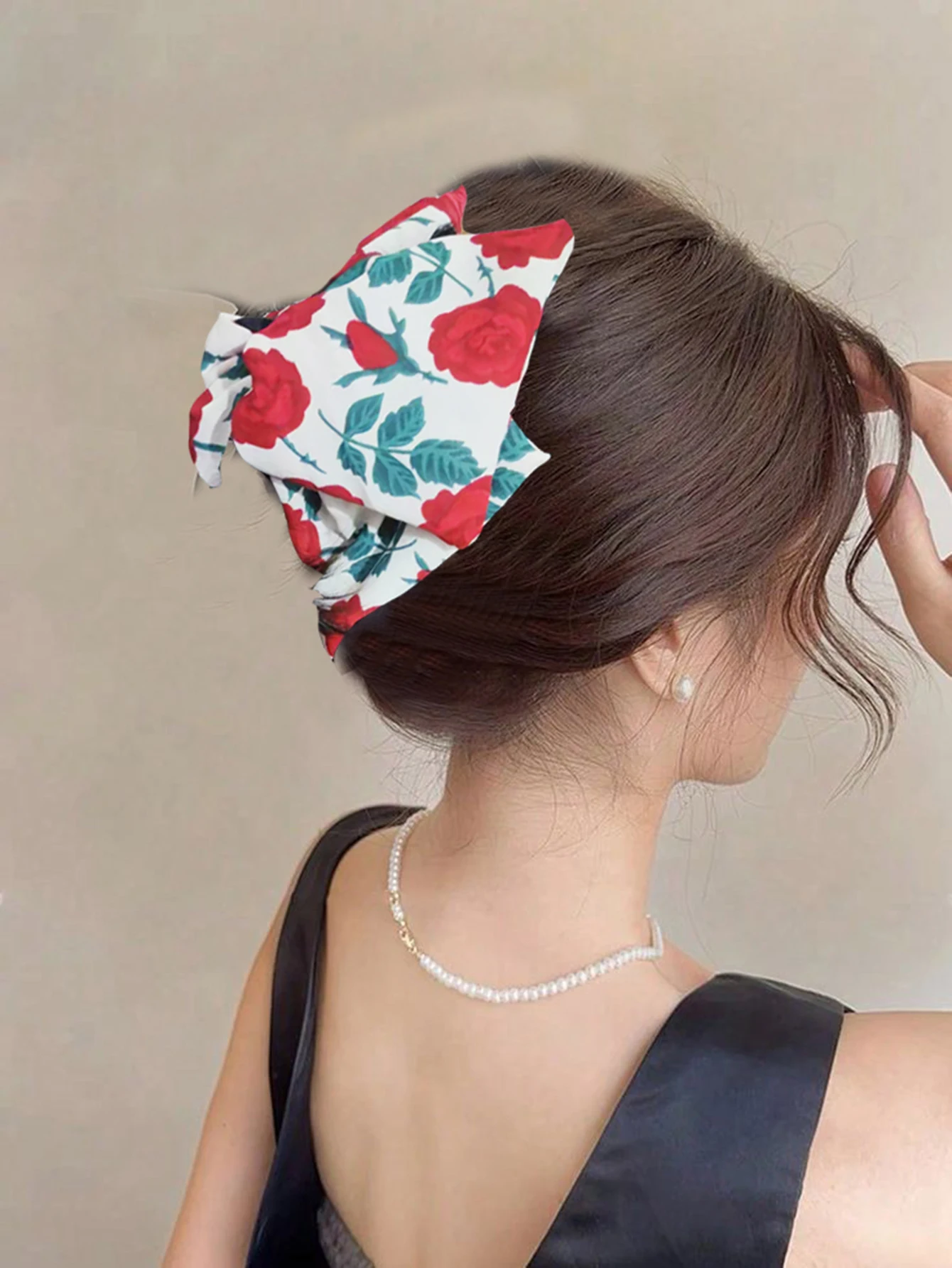 

1 Pcs Women's Hair Clips Double-sided Rose Print Bow Grabs Summer Seaside Vacation Fashionable Hair Accessories For Ladies