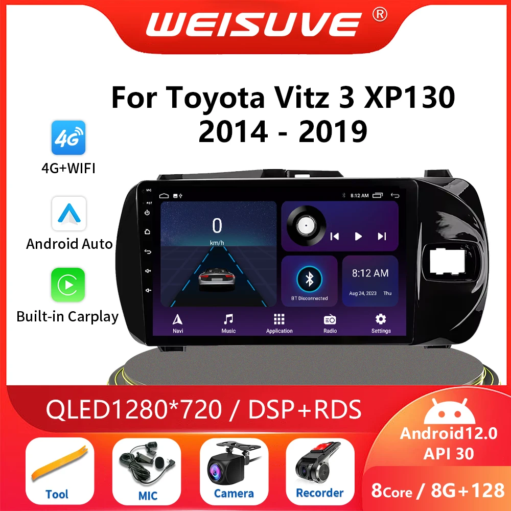 

2Din Android 13 Auto Carplay For Toyota Vitz 3 XP130 2014 - 2019 Car Radio Multimedia Video Player Autoradio GPS Stereo DVD WIFI