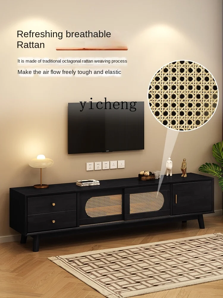 XL Rattan TV Cabinet Separate Locker Wind TV Cabinet and Tea Table Side Cabinet Three-Piece Set