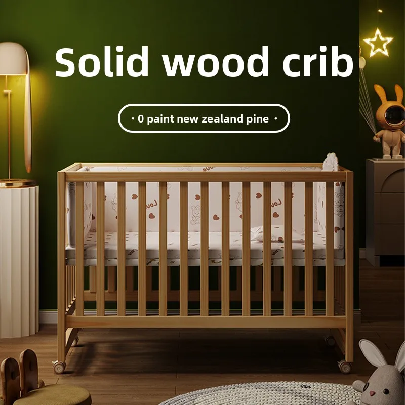 Babyfond Crib Solid Wood Newborn Baby Movable Multi-functional Bb Bed with Roller Children's Splicing Bed