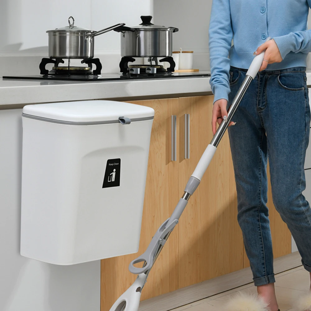 9L Hanging Trash Can Sliding Lid Trash Can Wall-mounted Garbage Basket Cabinet Dustbin for Home Kitchen Bedroom