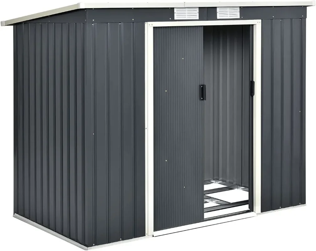 Galvanized Metal tool storage garden Shed including sliding doors with or without  foundation of color green grey black