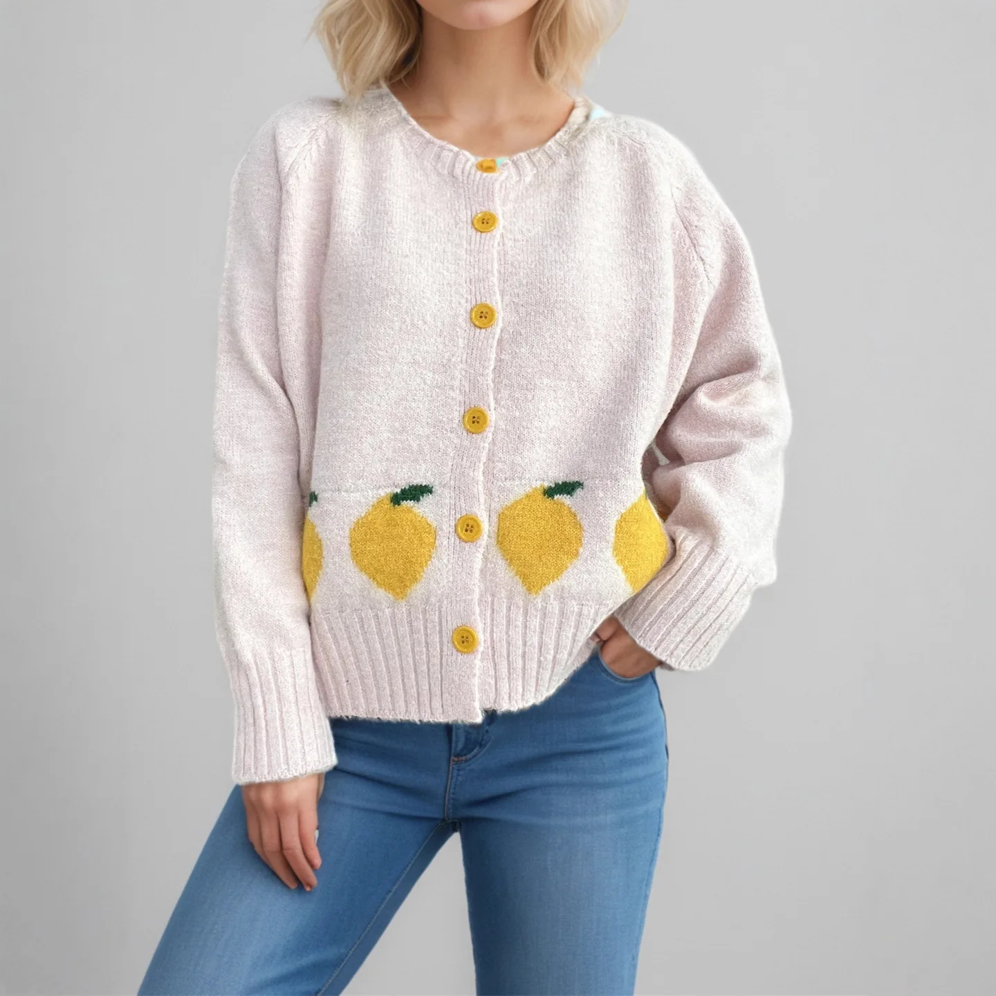 2025 가을 겨울 달콤한 신상 오렌지 니트 스웨터 라운드 넥 버튼 캐주얼 여성 가디건