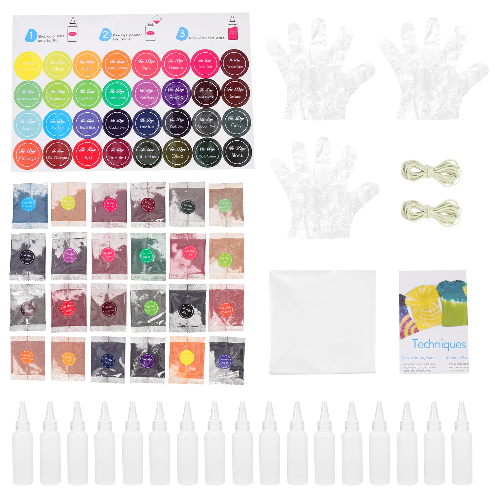 

1 set Tie Dye Powder Set 24 Colors Dye Packets Clothing Dyeing Kit for Scarves T-Shirts Shorts Jeans