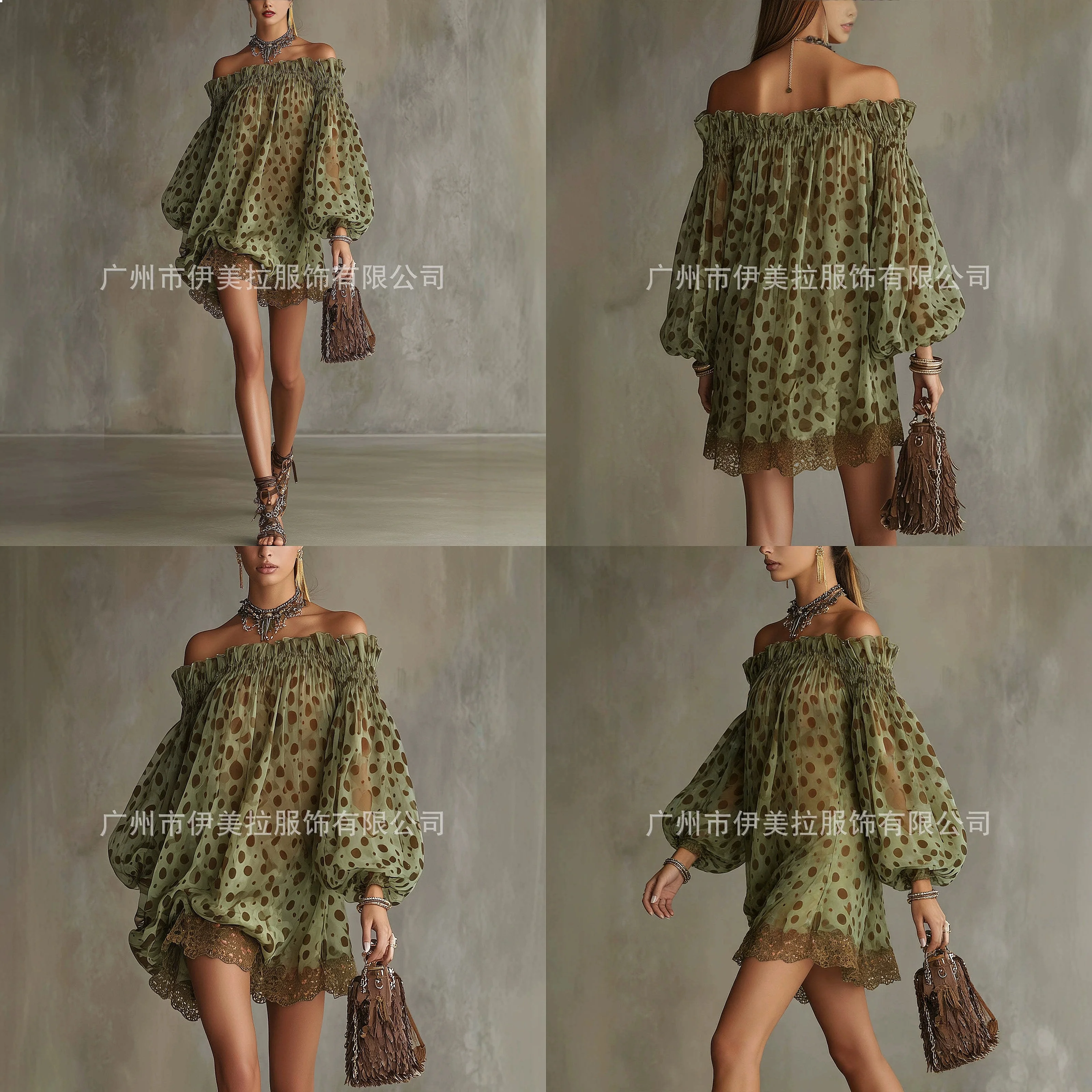 

Summer Printed Chiffon Bubble Sleeve Dress Women One Shoulder Dresses Spring Summer Vacation Beach Jumpsuit Playsuit