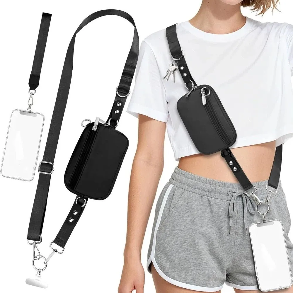 Adjustable Zippered Coin Pouch Detachable Zipper Wallet Mini Coin Purse with Strap Nylon Women Wrist Wallet for Cards and Keys