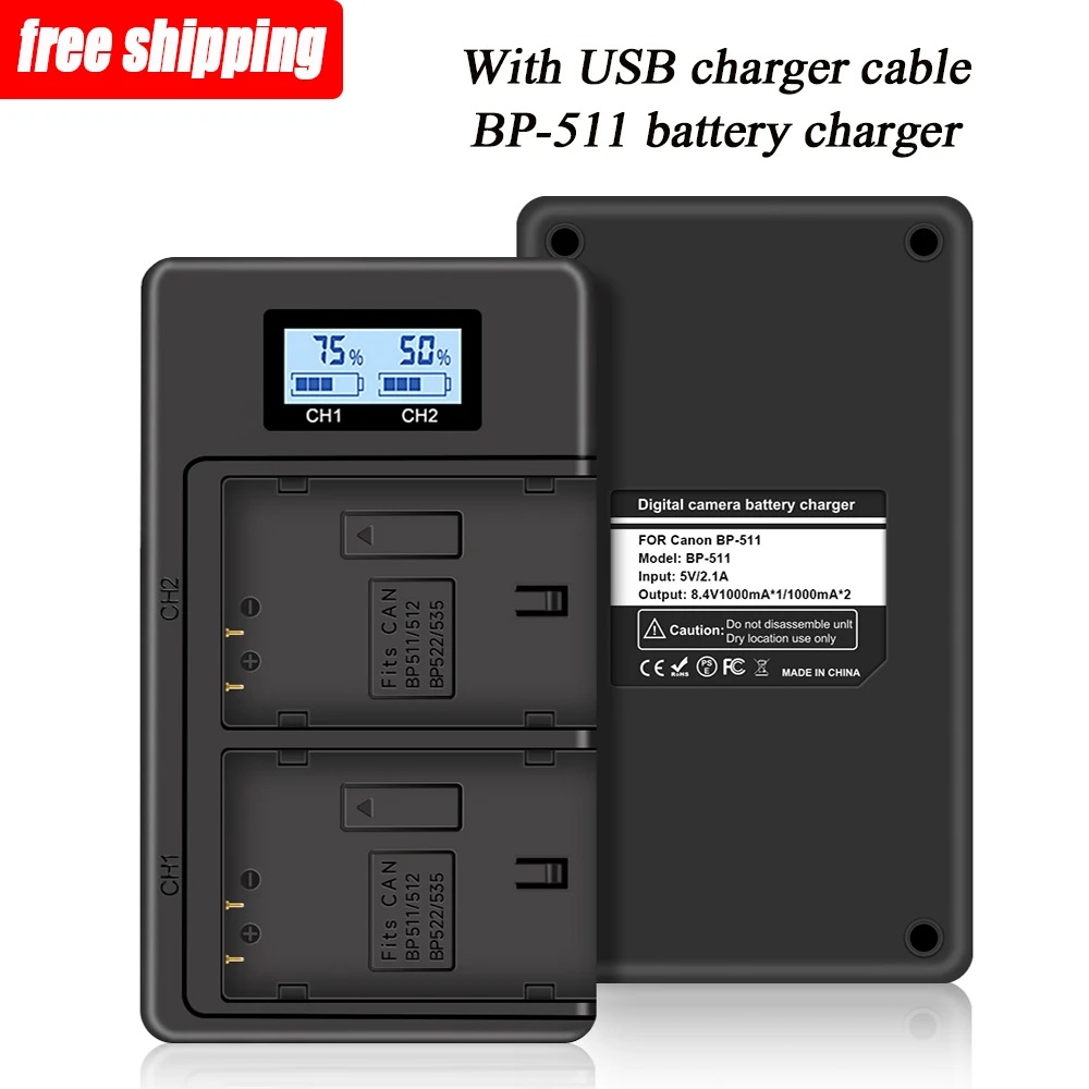 BP 511 BP 511A Battery Charger for Canon Canon BP511A For Canon EOS 40D 300D 5D 20D 30D 50D BP511 LCD USB Camara Battery Charger