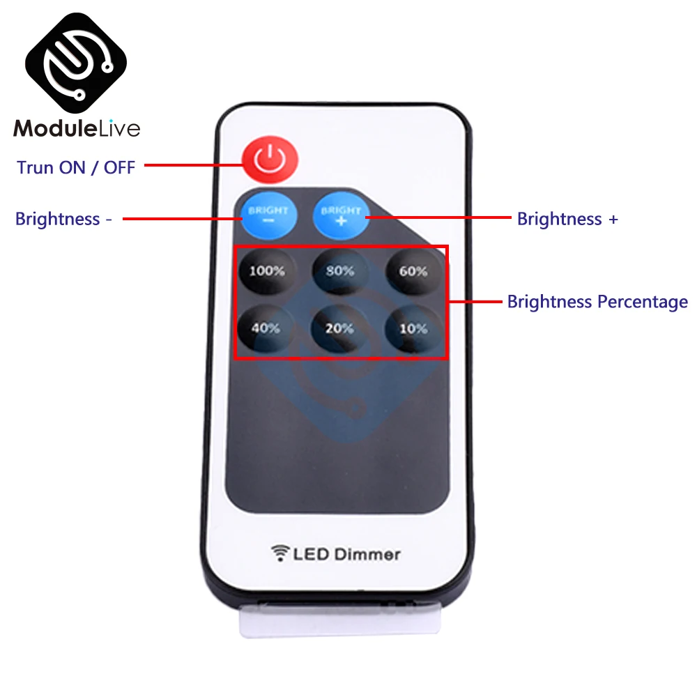 Mini 9/11Keys Dimmer Controller Switch 2 Wire RF Remote For Single Color Neon Tube COB 2835 5050 5730 Led Strip Light DC 12V-24V