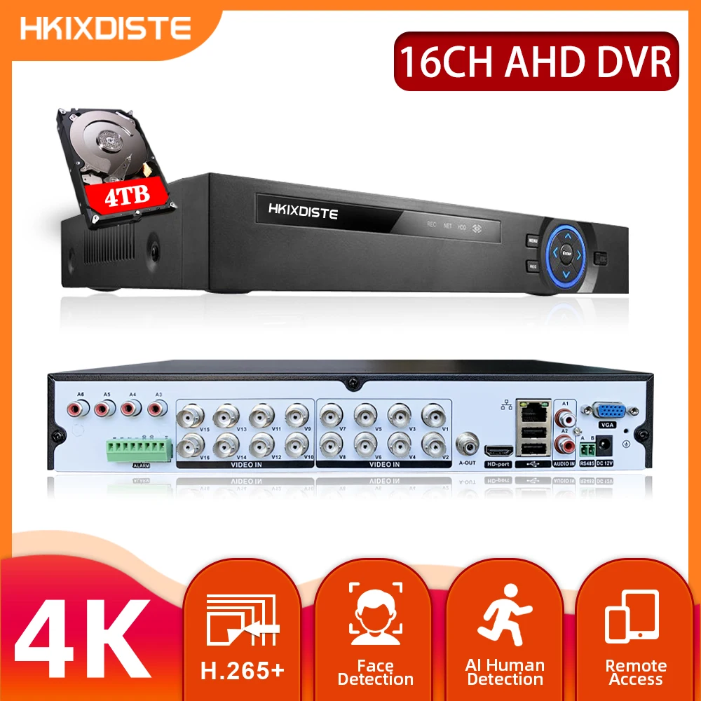 

16 Channel CCTV AHD DVR Recorder 4K Face Recognition 8MP 6 in 1 Hybrid DVR NVR 16CH H.265 Digital Video Surveillance Recorder