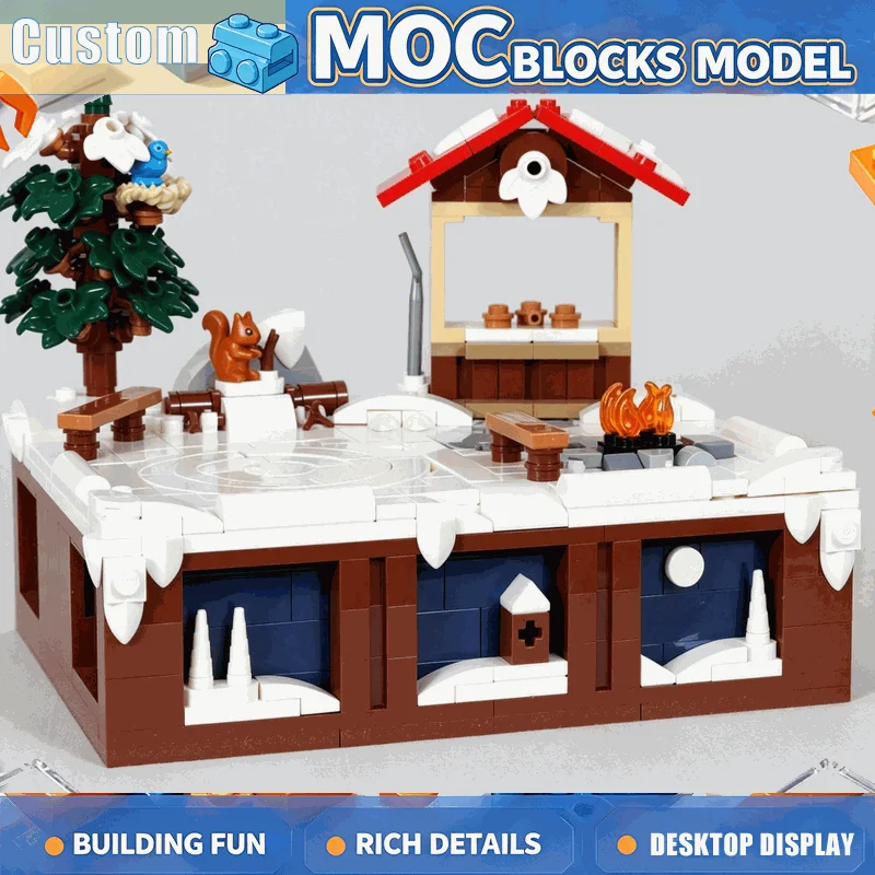 649PCS Winter Ice Skating Scene Model MOC Building Blocks DIY Assembly Snowy Village Diorama Creative Educational Display Gift