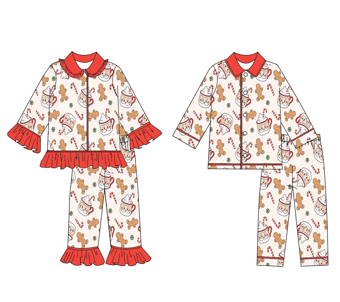 

High quality Christmas pajamas latest design biscuit print children's clothing long sleeve boys girls sleepwear baby set