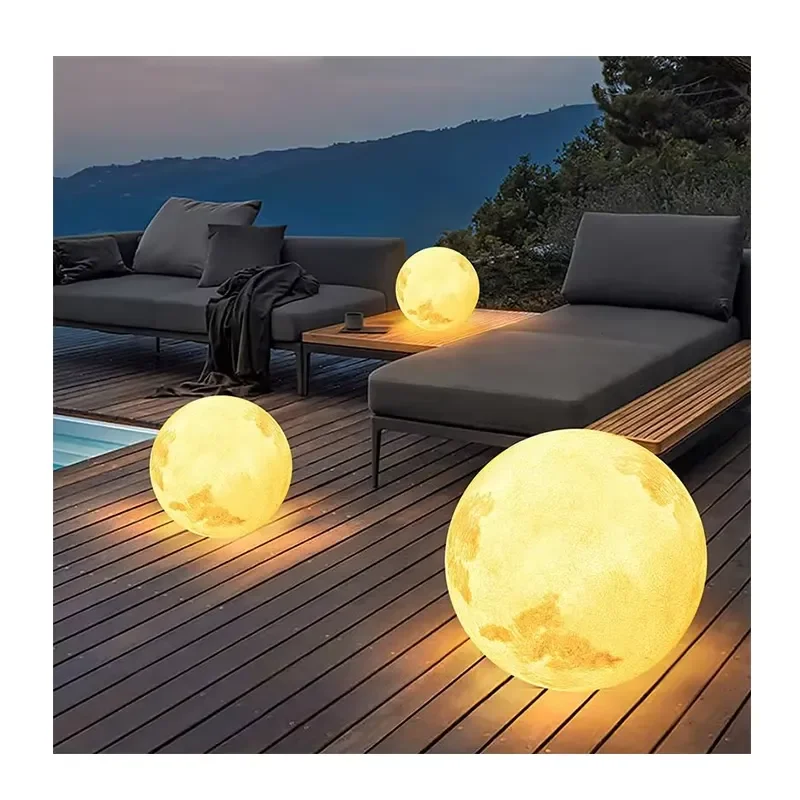 Solar Powered Moon Shape Lawn Lamp IP65 Waterproof Outdoor Garden Decorative Light with Auto Sensor Warm White LED for
