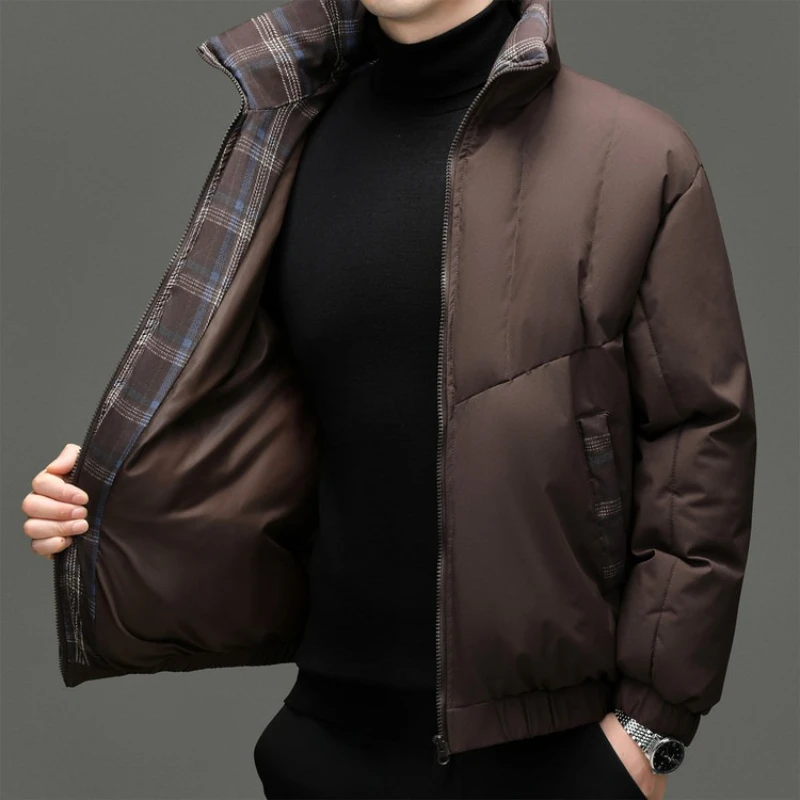 سترة رجالية مبطنة بالقطن على طراز شبابي جديد 2025 - أوف وايت (أسود/قهوة) S-3XL خفيفة الوزن للدفء ملابس يومية