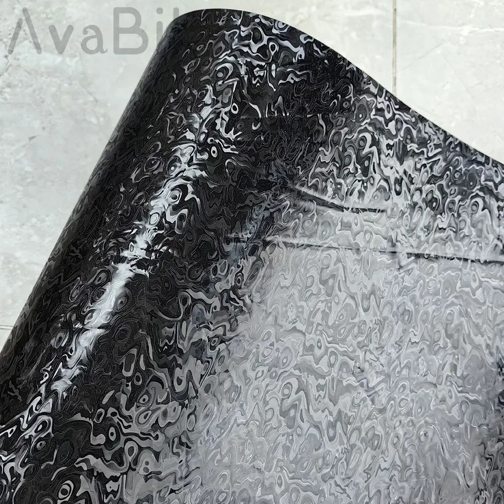 

Damascus Black PET carbon fiber Car Body Vinyl car Wrap Film With Air Release Initial Low Tack Glue DIY Self-Adhesive Stickers