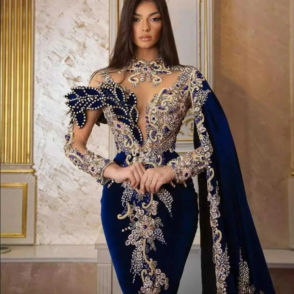 Dubai Luxurious Crystals Mermaid Prom Dress High Neck Long Sleeves Evening Gowns Customized Beaded Appliques Party Dresses 2025