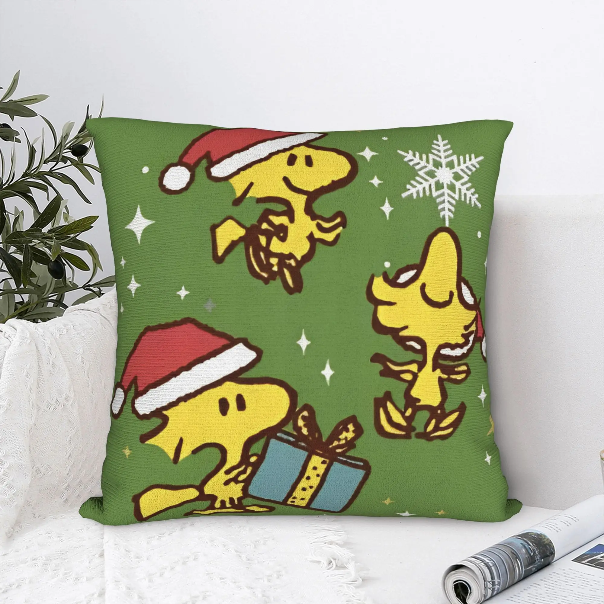Cute Woodstocks S-Snoopys Christmas Square Pillow Case  Cushion Covers Creative Zipper Decor Pillowcase for Sofa 45*45cm