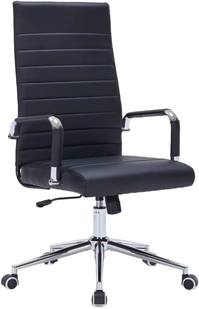 Black Swivel Office Desk Chair with Wheels for Conference Room Use