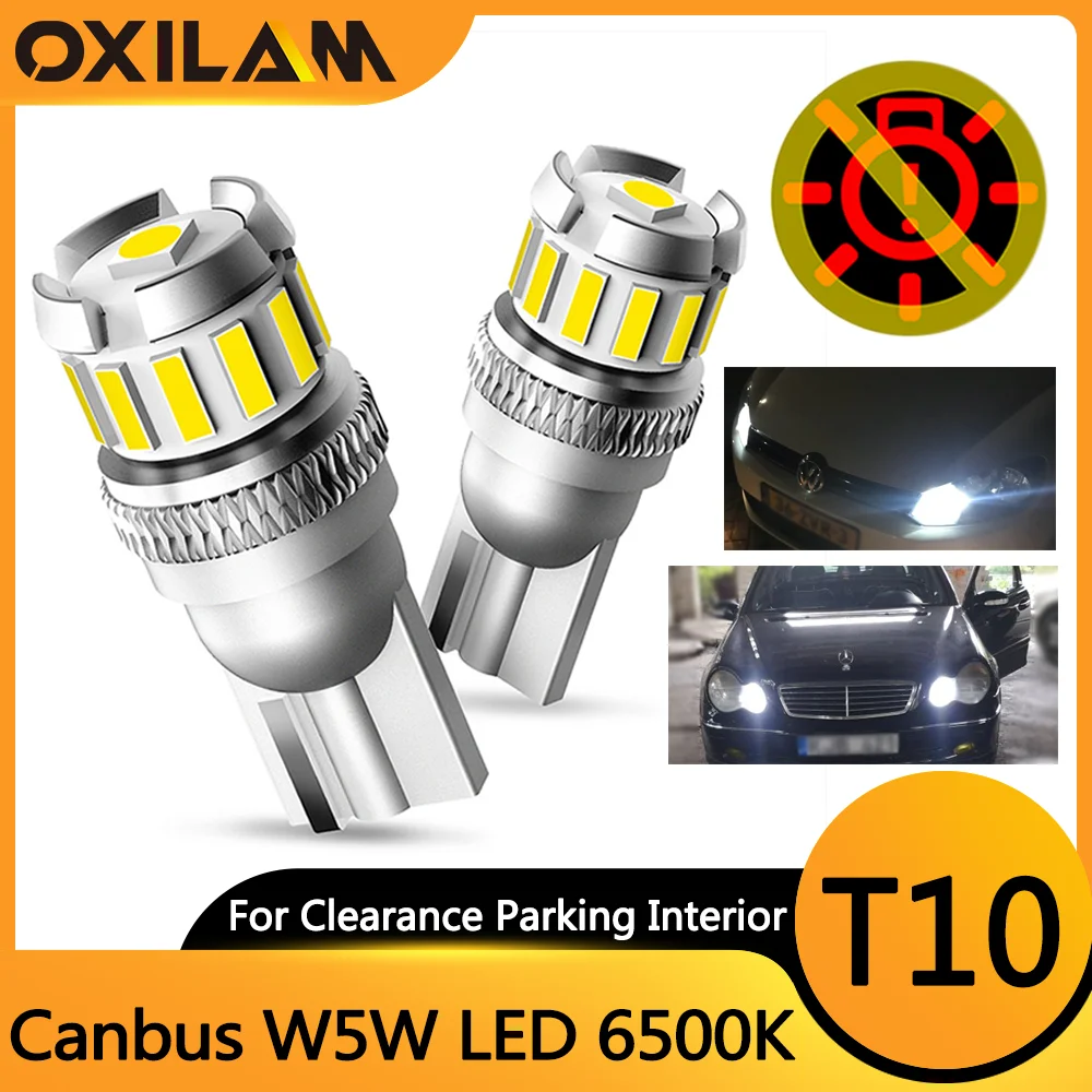 OXILAM 2Pcs LED T10 Super Bright Canbus T10 W5W LED Bulb For Clearance Side Marker Parking Interior Light 194 168 Lamp 6500k 12V