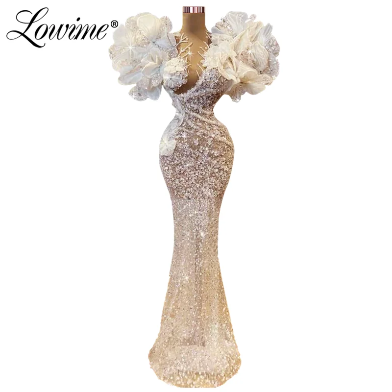 2022 New Arrival Long Mermaid Flower Evening Dresses Couture Plus Size Illusion Beads Wedding Party Dress Celebrity Prom Dresses