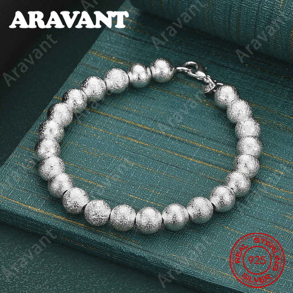 925 Sterling Silber 8mm Mattierte Runde Hohle Perlen Armband für Frauen, Vintage-Stil, Personalisiertes Accessoire, Geschenk, Schmuck
