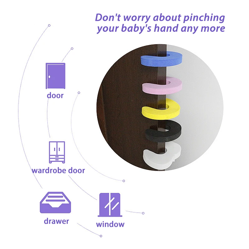 Cerraduras de gabinete de seguridad en forma de C, 5 piezas, EVA, Clip de puerta, cerraduras de seguridad para bebés, protección para niños, Tope de puerta de espuma seguro para los dedos