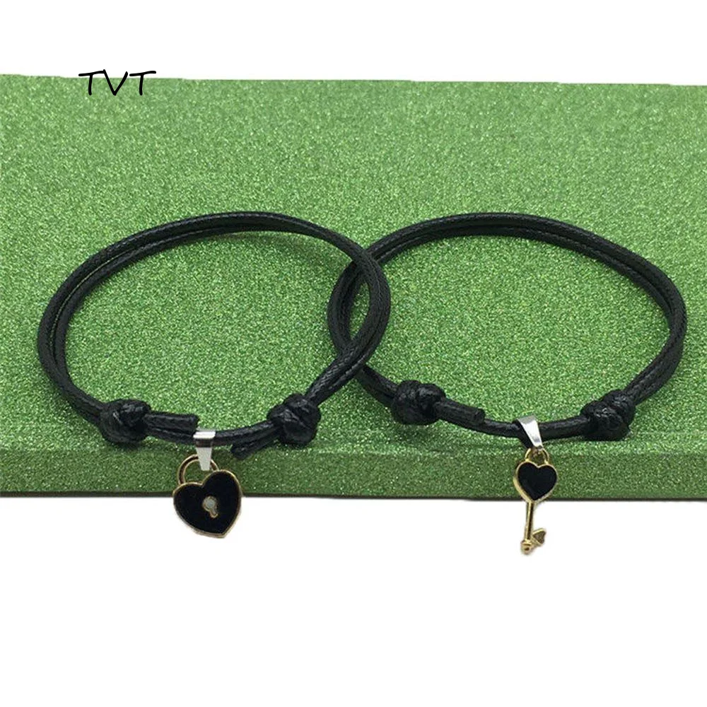 Trendy Gifts 2PCs/lot Key Heart Daughter Charm Adjustable String Lock Bangles Fashion Accessories Bracelets Jewelry