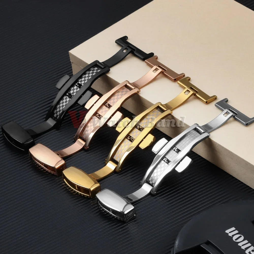 Watch Fold Buckle Double Click Butterfly Watchband Push Clasp 14/16/18/20/22mm Button Deployment Clasp Buckles Watch Accessories