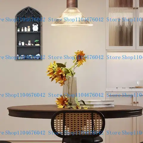 5asd Wooden Multi Tiers Shelf Wall Mount Stand Gothic Window for Rock and Stone Shelf Display Stand
