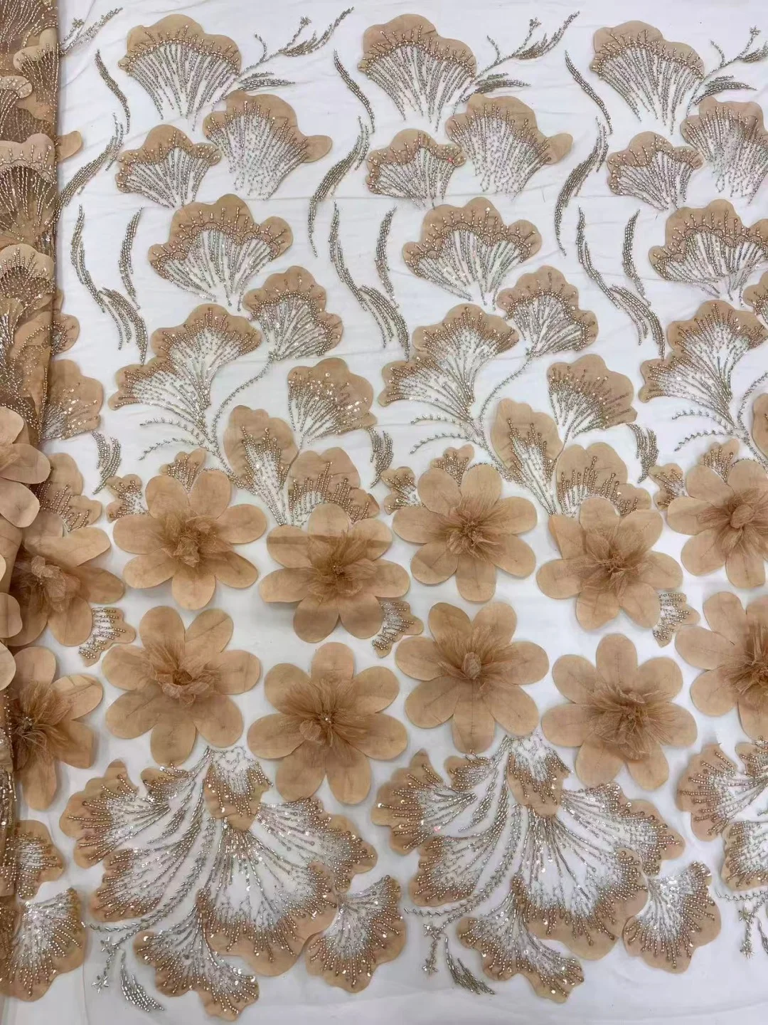 

2026 Latest Best Quality Delicate Very Soft Embroidered 3D Mesh lace with Stones fabric For Wedding Evening Dress U_GE5836