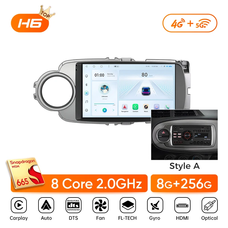 Ainavi Autoradio Voor Toyota Yaris 2012 2013 2014 2015 2016 2017 Android 13 Auto Draadloze Carplay 4G IPS Auto multimedia DSP 2 Din