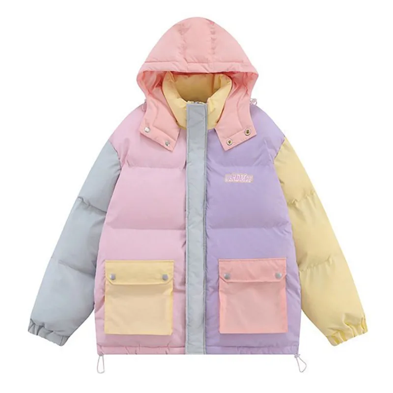 2022 Winter Jacket Women Big Pocket Spliced Fashion Casual Patchwork Down Jackets Female Hooded Parkas Thick Warm Cotton Coat