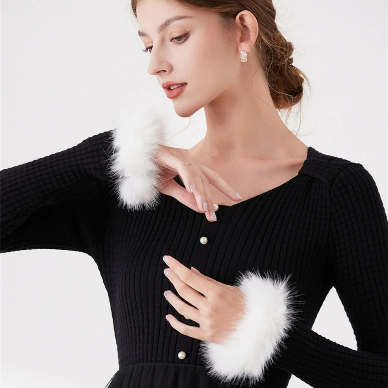 Women Wrist Feather Cuffs For Photo Soft Fluffy White Elegant Warm Decorative Arm Warmer Plush Sleeves