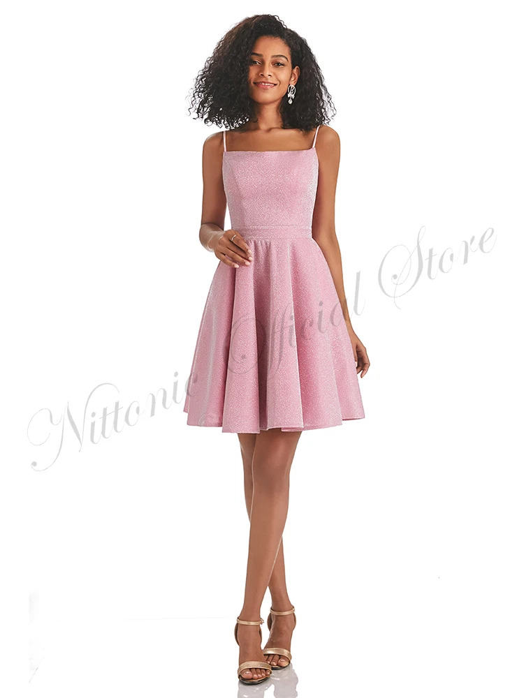 

Short Pink Cocktail Homecoming Dresses Satin Spaghetti Strap Above Knee with Draped Prom Party Vestidos De Graduación 2023