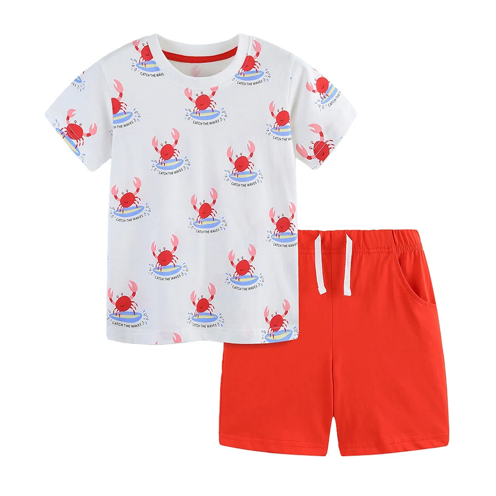 

Jumping Meters 2-7T Crab Summer Clothing Set for Kids 2 Pcs Short Sleeve T-shirt And Shorts Outfit Baby Fashion Children's Suit