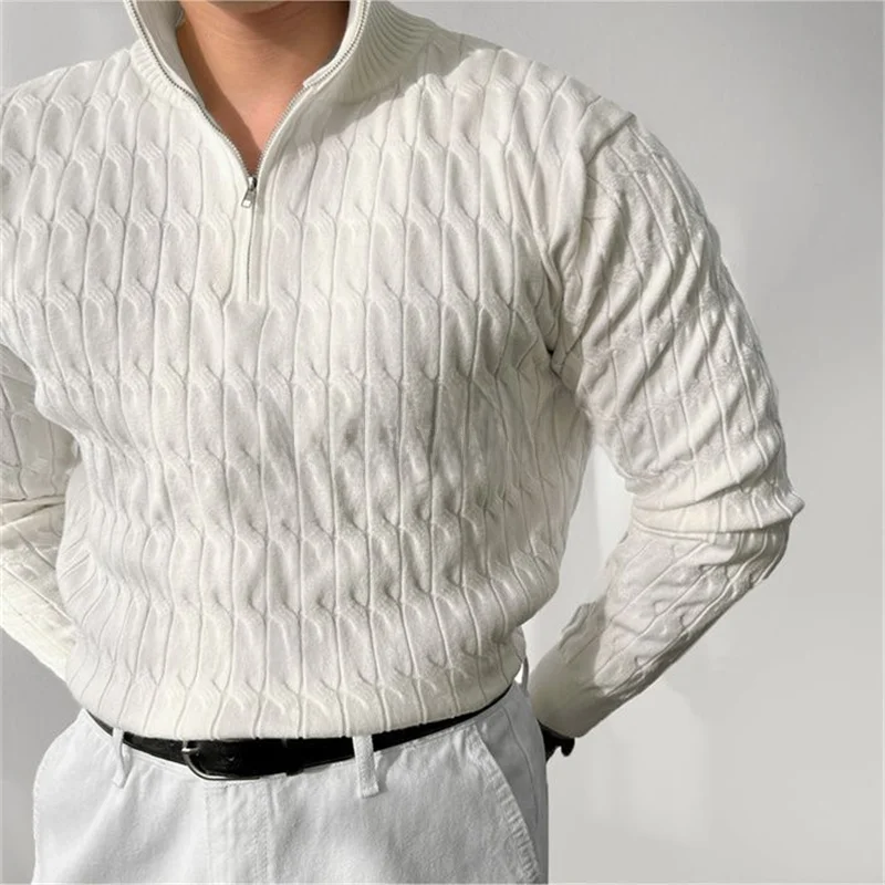 

Autumn Winter Loose Men's Knitted Sweater f High Collar Zipper Casual Faion Busin Sle All-Match Outerwear Top