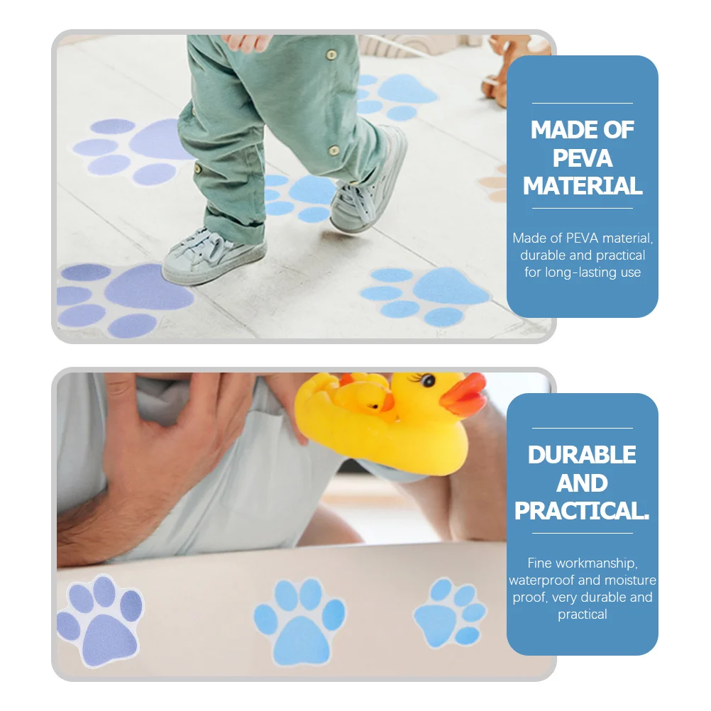 

10pcs Anti-Slip Stickers For Bathtub Waterproof Paw Design Bathroom Decor Kids Cartoon Decals Peva Self-Adhesive Stickers Smooth