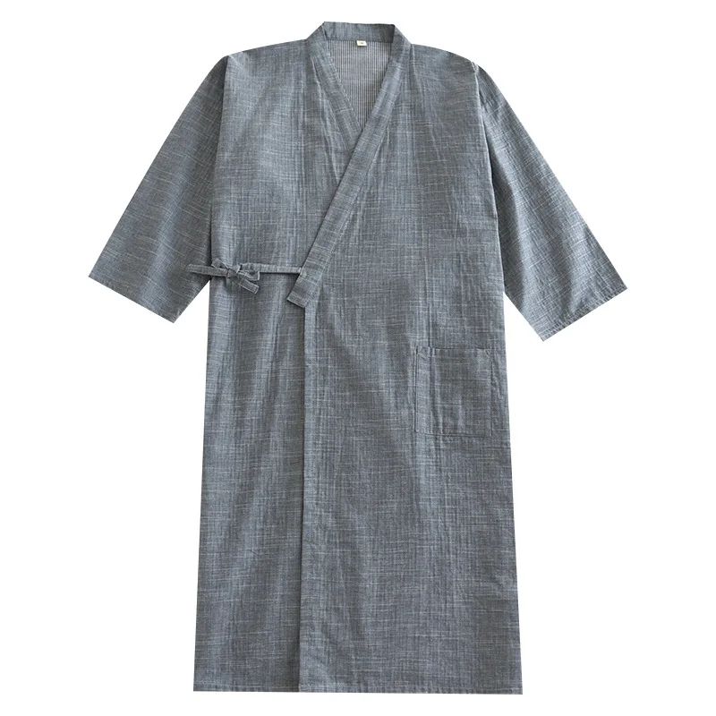 Japanese Kimono Nightgown Men\'s Light and Breathable Spring Autumn Men Long Kimono Pajamas Loose Robe for Men Oversized Bathrobe