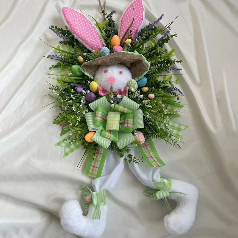 

65cm Easter Bunny Wreath Door Hanging Decorations Easter Wreath Front Door Wall Window Decor Spring Rabbit Garland Home Ornament