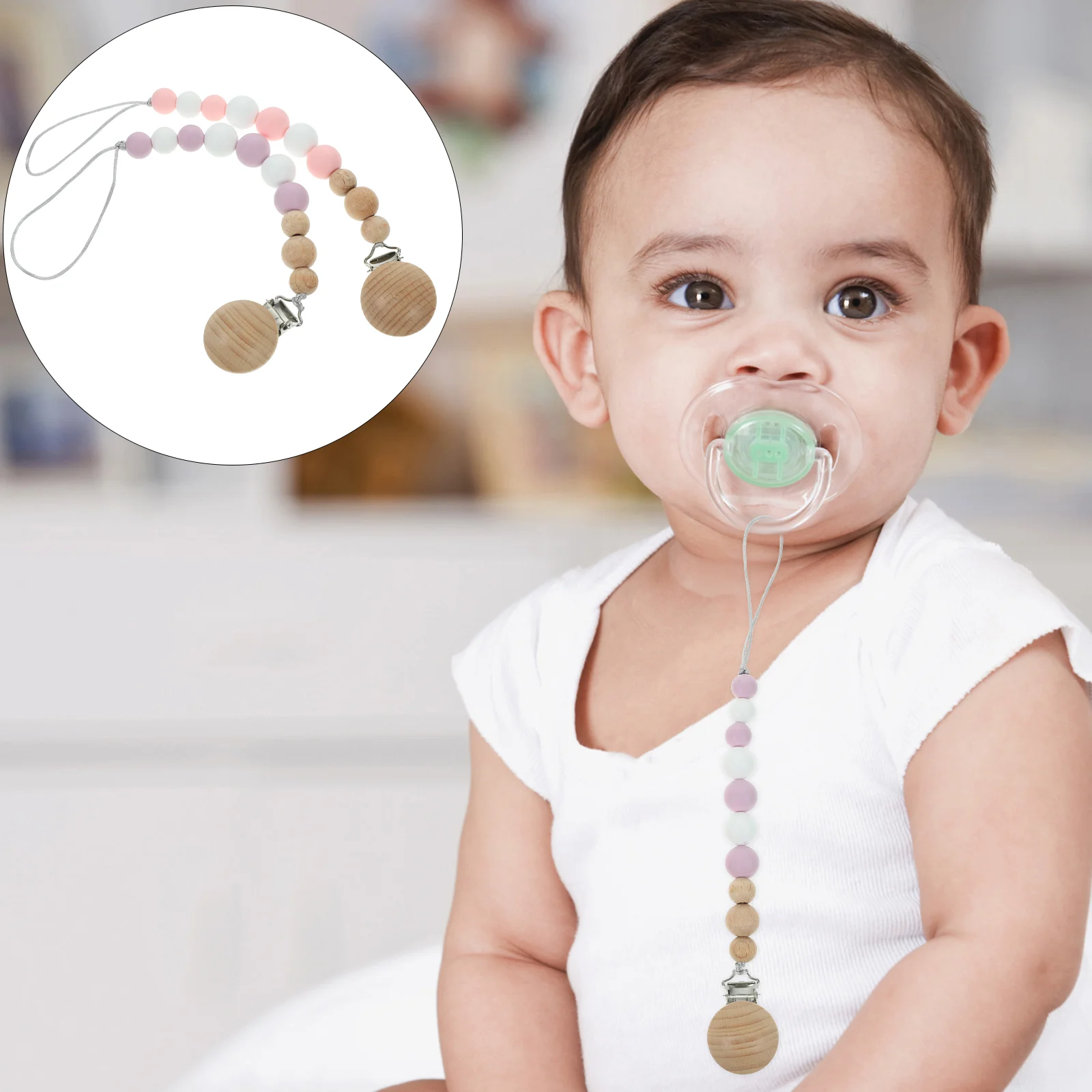 

2 Pcs Silicone Teether to Prevent Chain from Falling off Baby Pacifier Holder Clip Silica Gel Beaded