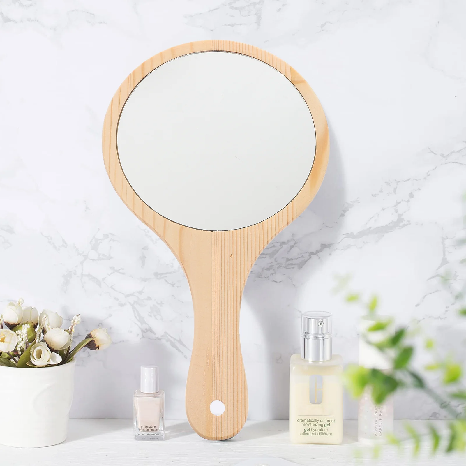 2 Pcs Dressing Table Wooden Handle Mirror Handheld Women Vanity Makeup Template Tool Travel Man