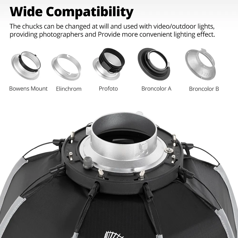 AMBITFUL PS45 SE 45 cm mini Softbox ottagonale con montaggio Bowens a sgancio rapido + SoftBox esterno con griglia a nido d'ape per flash LED SL60II
