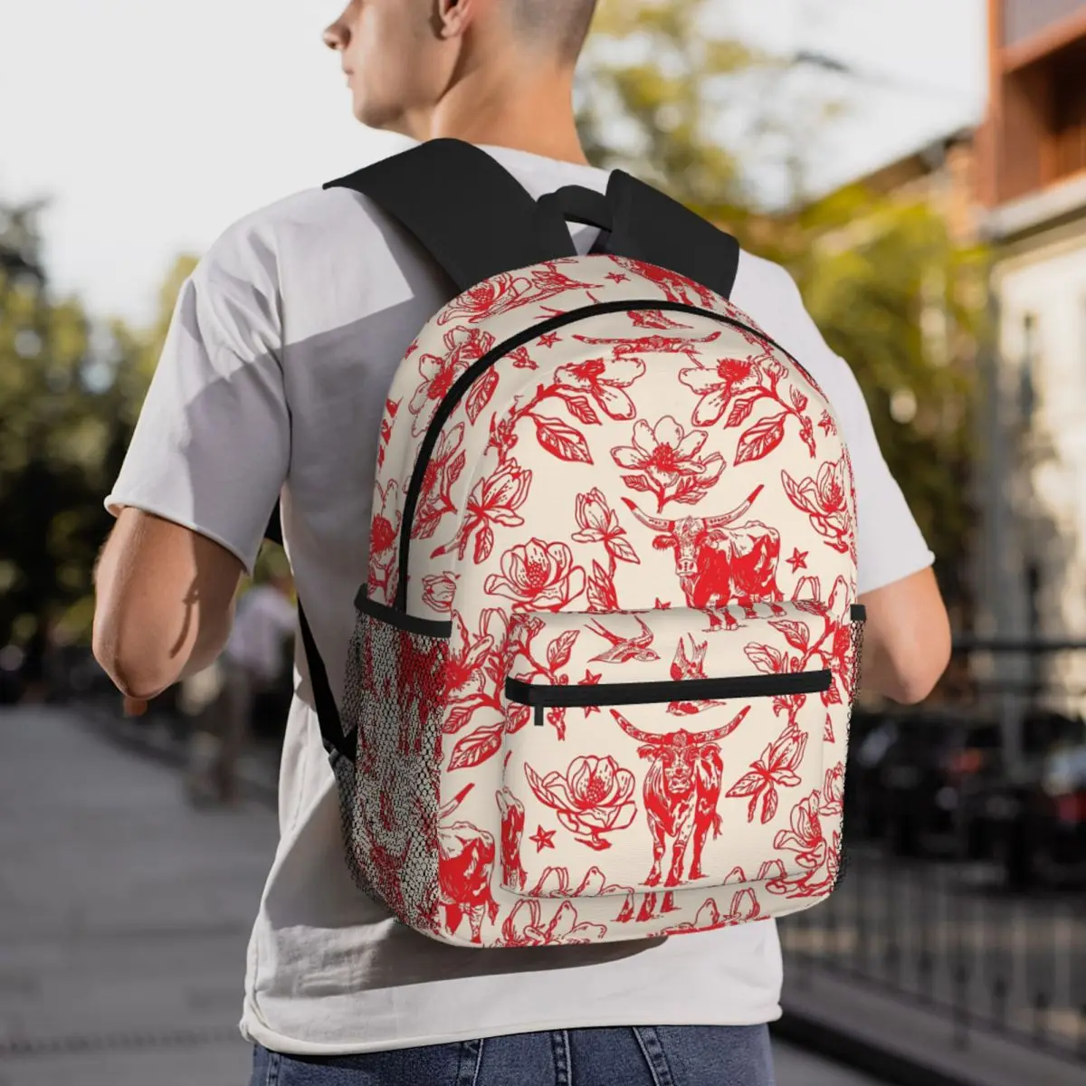 Ox Head Surrounding The Flowers Pattern (7) Backpack Student BookBag Children School Bag Laptop Shoulder Bags for Men Women