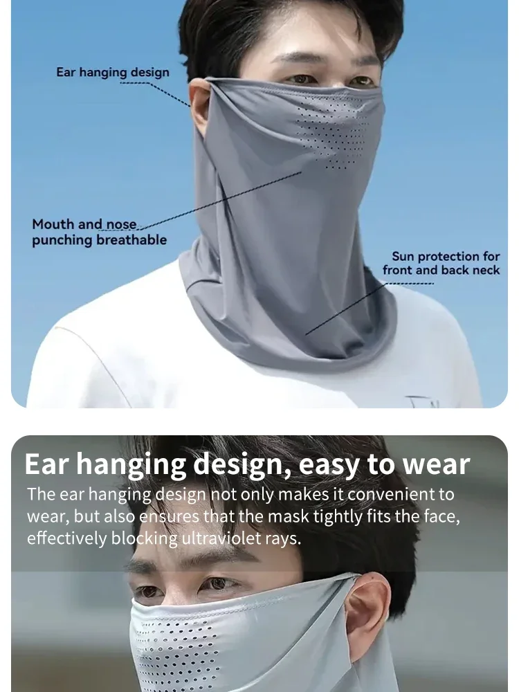 Sommer Outdoor-Radsport Sonnenschutzmaske für Männer und Frauen, Eisseide UV-Schutz Atmungsaktiver Sonnenschutz Halstuch Maske U – Detail 2