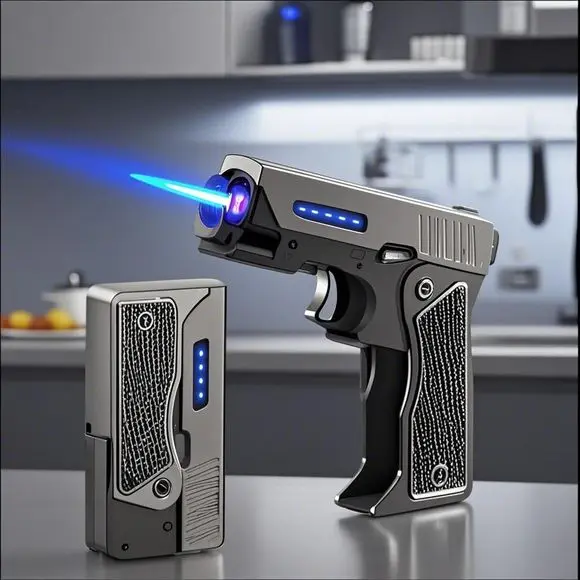 

Creative Folding Gun Type Gas and Electric Lighter, USB Rechargeable, Windproof Direct Flush Lighter, Men's Cigarette Lighter