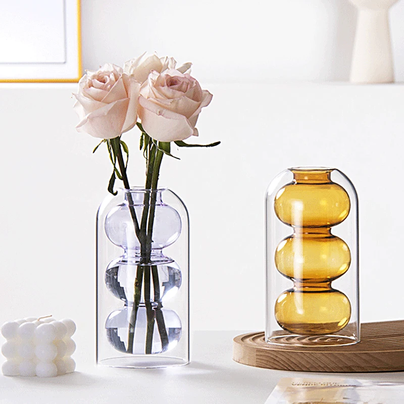 Living Room Glass Vase Creative Glass Desktop Planter Vase Transparent Small Vase Hydroponic Flower Pot Simple Table Decoration