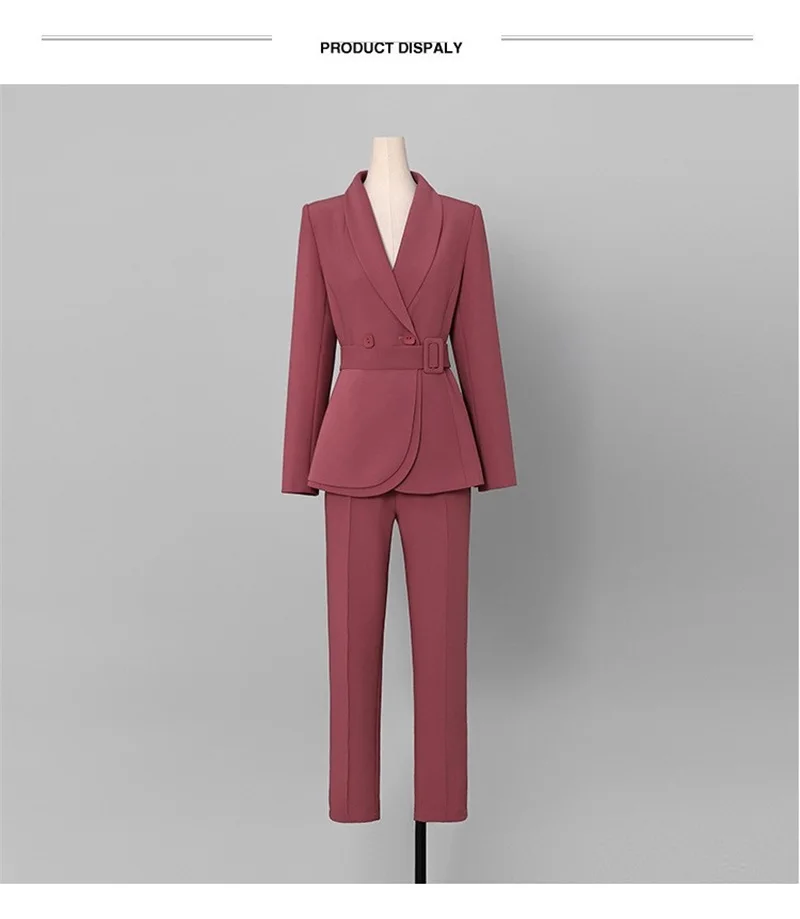 Elegante Damespakken Kantoorset Blazer + Rechte Broek Lente 2023 Zakelijk Formeel Feestjack Met Riem Galajurk Op Voorraad